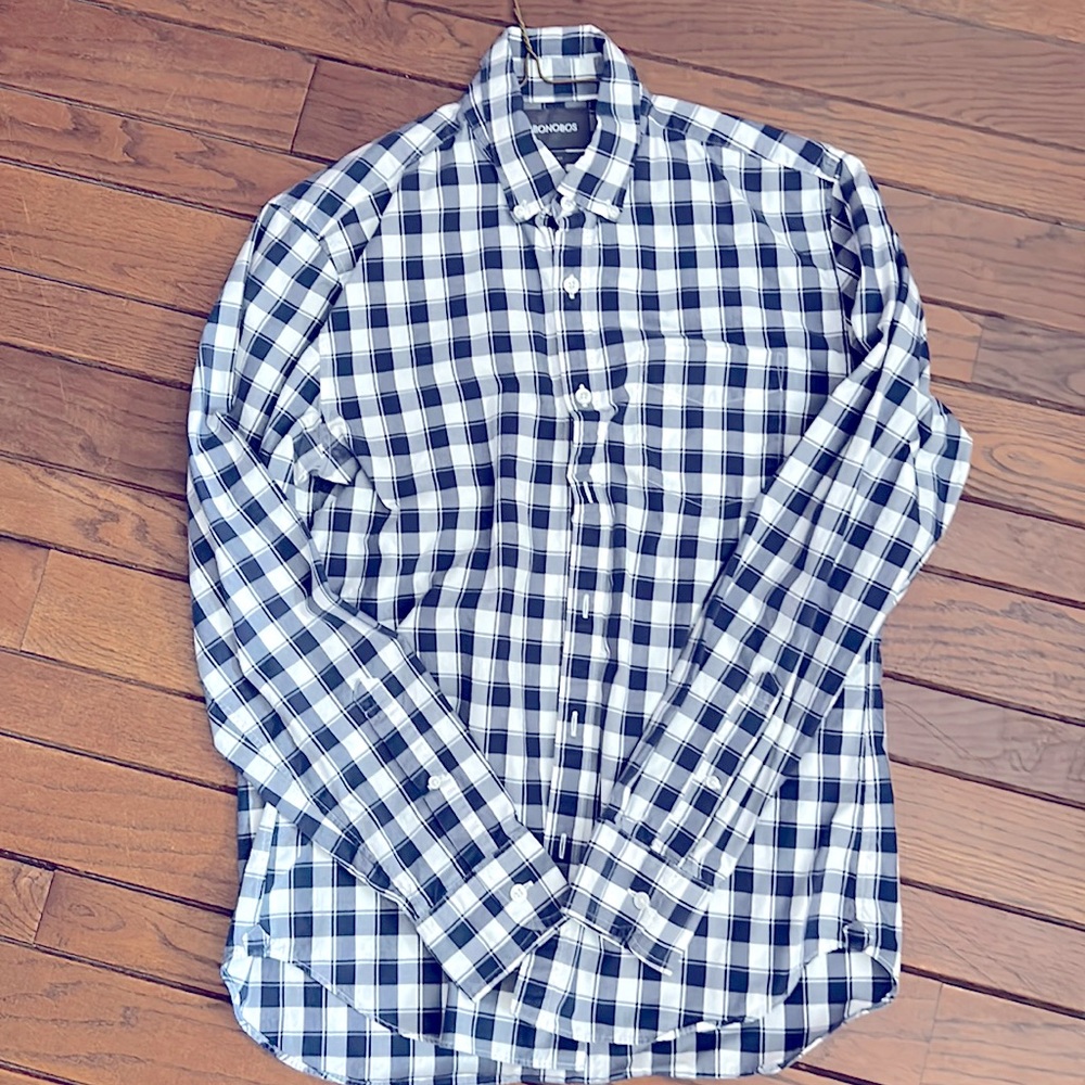 Bonobos Slim Fit Button Down Shirt Men's Dress Long Sleeve Top White & Blue M